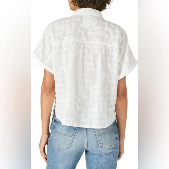 NWT Lucky Brand Grid Plaid Short Sleeve Cotton Button-Up Shirt XL * as is - Picture 2 of 10